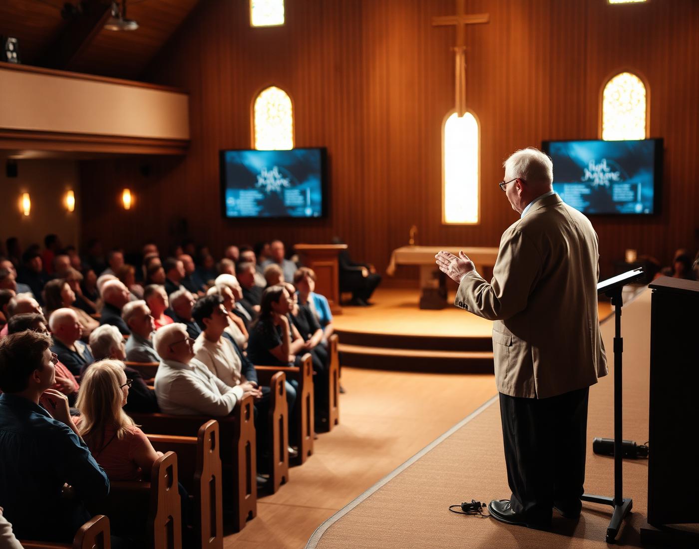 Pastor preaching to a congregation during a church service